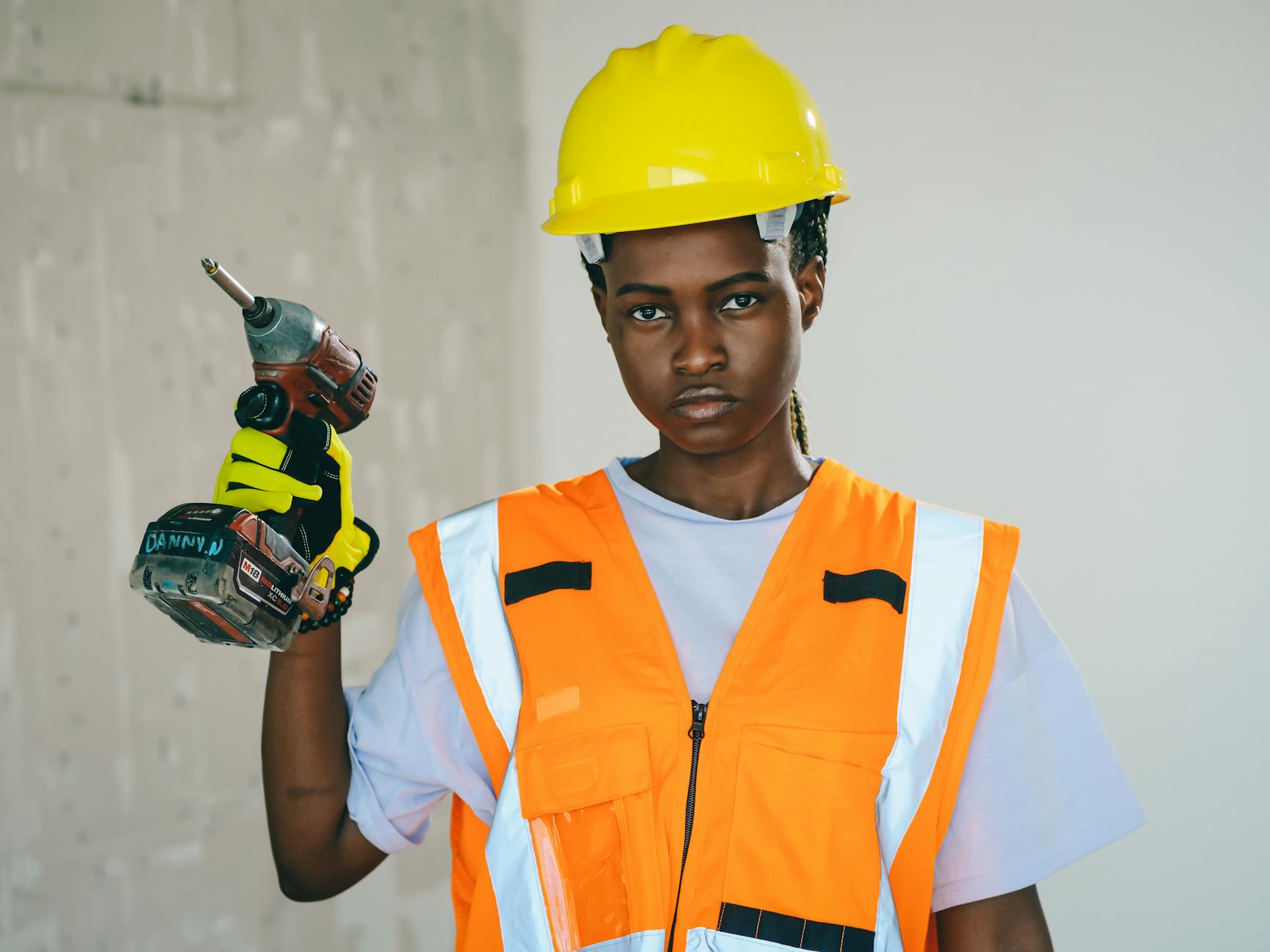 Woman using driller